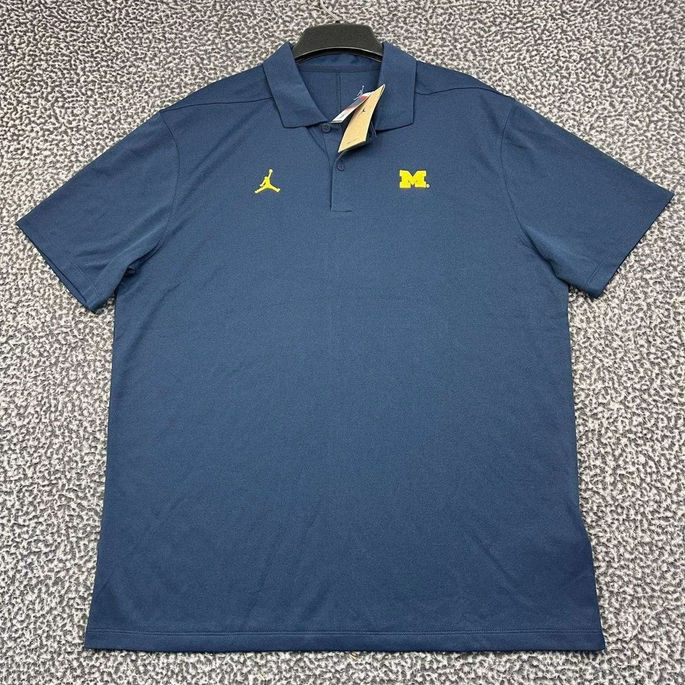 Air Jordan Michigan Wolverines Dri-FIT Polo Shirt Men Large Navy Jumpman New L